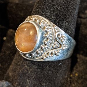 Natural Orange Sunstone .925 silver ring, size 8